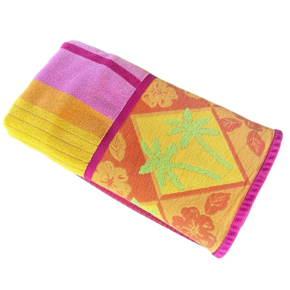 Y2K 100% Egyptian Cotton Oversized Beach Towel Colorful Palms Hibiscus 36x66